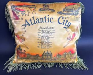 Vintage Atlantic City silk souvenir pillow
