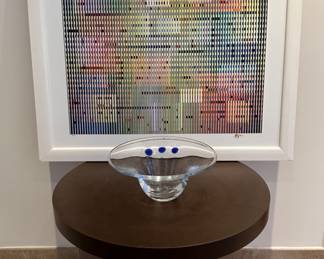 The painting and glass bowl are sold. The table is available for purchase.
