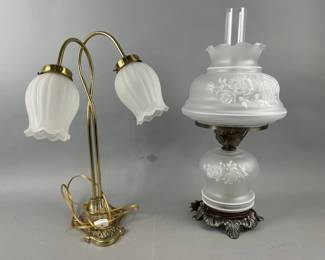 Lot 337 | Both. Lily Pad Brass Lamp & More

