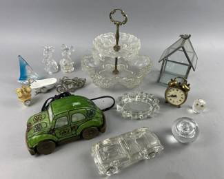 Lot 492 | VW Bug Nightlight, Clocks, Glass Sculptures & More

