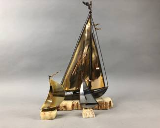 Lot 150 | MCM Demott Signed Brass Sailboat & More
