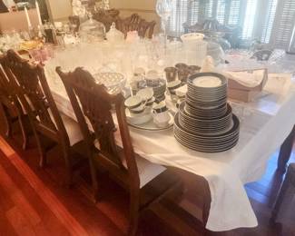 Chinese Chippendale Dining Table, Six Side Chairs and Two Armchairs