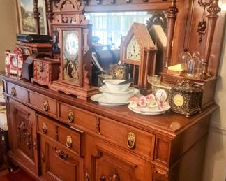 Antique Sideboard and Clocks