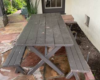 Outdoor picnic table with benches 