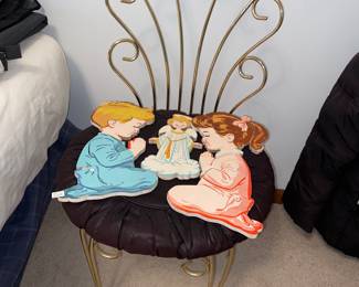 Metal vanity chair with cushioned seat