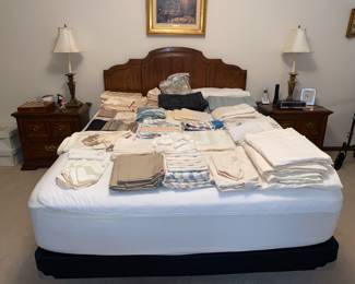 Headboard and bed frame , lamps and nightstands