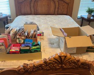 Pretty queen size oak bed with mattress and box springs