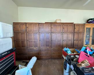 these are DREXEL cabinets, a total of SIX individual cabinets, which the owner has had here in the garage storing some tools, light bulbs, paperwork, etc. We will sell them separately. They are 25”wide X 80” high X 19” deep. 