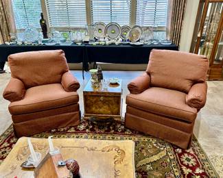 two swivel club chairs made by Hickory Chair