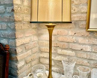 Gorgeous pair of matte hammered brass table lamps