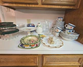 Large selection of cobalt blue dishes, cookie jars, cookware, bakeware, serving dishes, and other kitchen necessities
