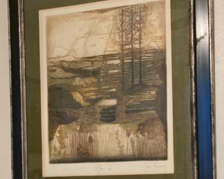 1969 - Etching and aquatint titled "Marécage"  by Rene Carcan (signed and numbered) 