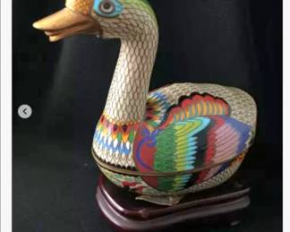 Colorful duck - brass cloisonne box 