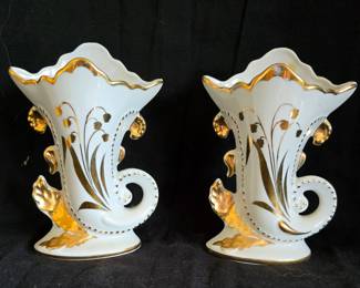 Jome Czechoslovakia cornucopia porcelain vases