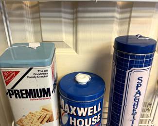 Vintage tin cans - Premium Cracker Can, Maxwell House Can 