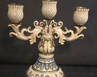 Heavy enameled and jeweled candelabra 
