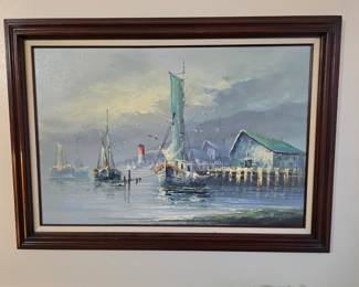 Large scale Harbor Scene - signed Thomas