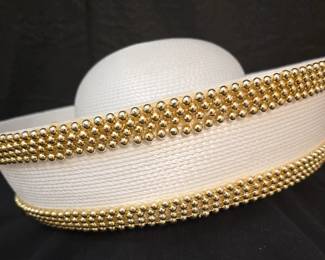 Just in time for Spring!  Lady's white and gold-bead hat