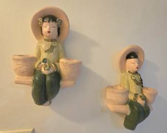 Asian twin sister wall figurines/planters/toothpick holder/match holder?