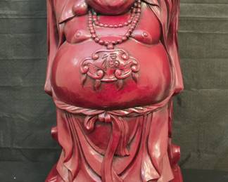 Wood happy Buddha statue standing 30" tall. He's pretty heavy and in perfect condition!  