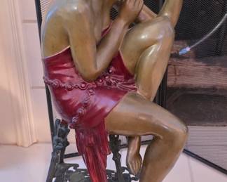 Very heavy brass flapper girl with champagne