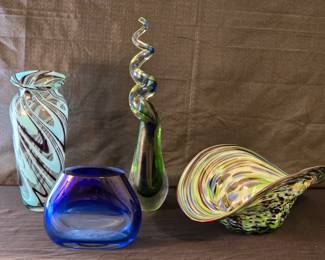 Cobalt blue vase is etched LIBERA it's very thick and very heavy.  The large bowl is marked Murano 