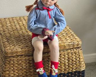 China bisque head, hand and legs... signed Kelly Rubert. Nice high end doll.  