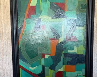 Melonie McCarley Counce Art:
2016 Arial abstract of the Bel Air/ Lakeshire neighborhood painted on reclaimed wood from the Tupelo tornado. Today’s price would be $1500-$1625.  Our estate sale price will be less. 