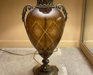 Set of 2 etched glass French antique lamps 