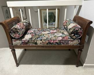 Antique bench with cushion. Great condition, 40" l x 19" d x 27" t at arms, 19" floor to seat. 