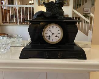 Neo-Egyptian Antique Black Marble Mantle Clock
