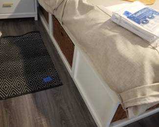 King platform bed features basket storage - 6 baskets in total