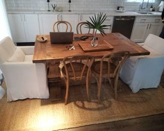 Rustic dining table is SOLD. 4 wood/cane chairs; 1 upholstered chair STILL AVAILABLE 
