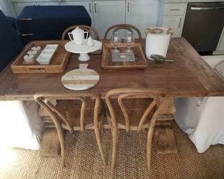 Rustic dining table is SOLD. 4 wood/cane chairs; 1 upholstered chair STILL AVAILABLE 
