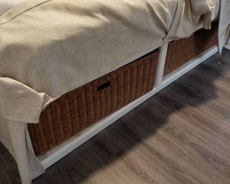King platform bed basket storage detail