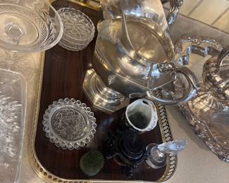 Cut glass and Silver plated water pitchers