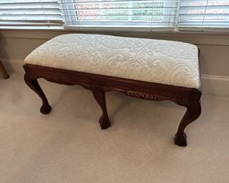 Chippendale style upholstered window seat bench