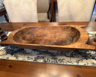 Vintage deep trencher dough bowl with handles