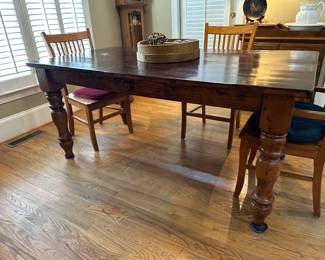 Vintage farmhouse dining table with knife drawer
