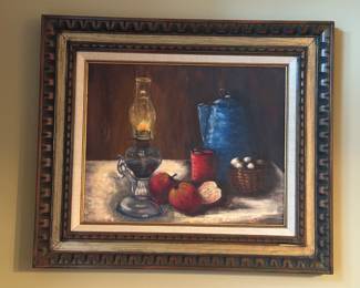 Oil canvas 'Lamp Light' by Louise Bowie 1973