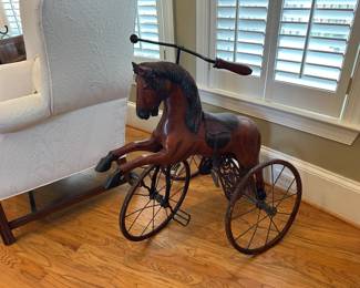 Vintage Horse Velocipede wood & cast iron tricycle