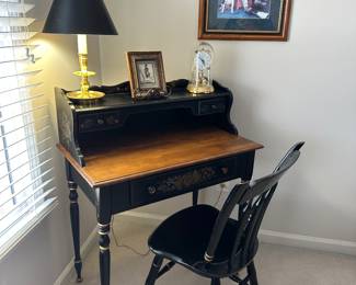 Ethan Allen Hitchcock style stencil decorated chair ladies desk with chair