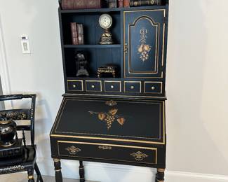Hitchcock style stencil decorated secretary bookcase