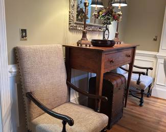 Pair, highback open armchairs w/nailhead trim