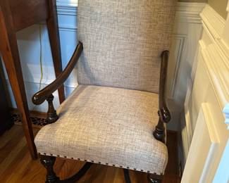 Pair, highback open armchairs w/nailhead trim