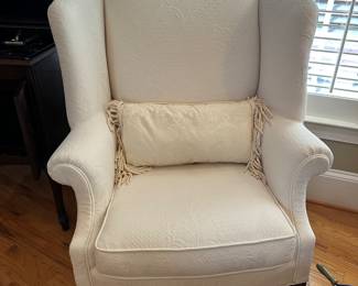 Pair, Chippendale style custom upholstered wing chairs