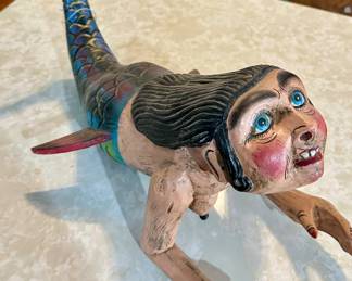 Hand made, hand painted carved folk art mermaid