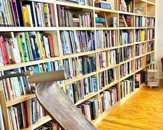 A great selection of interesting books. Antique birthing chair