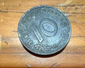 1940 German 10 Reichspfennig, one of the dozens of foreign coins