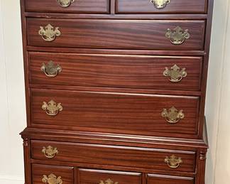 Antique Queen Anne mahogany 9-drawer high boy.